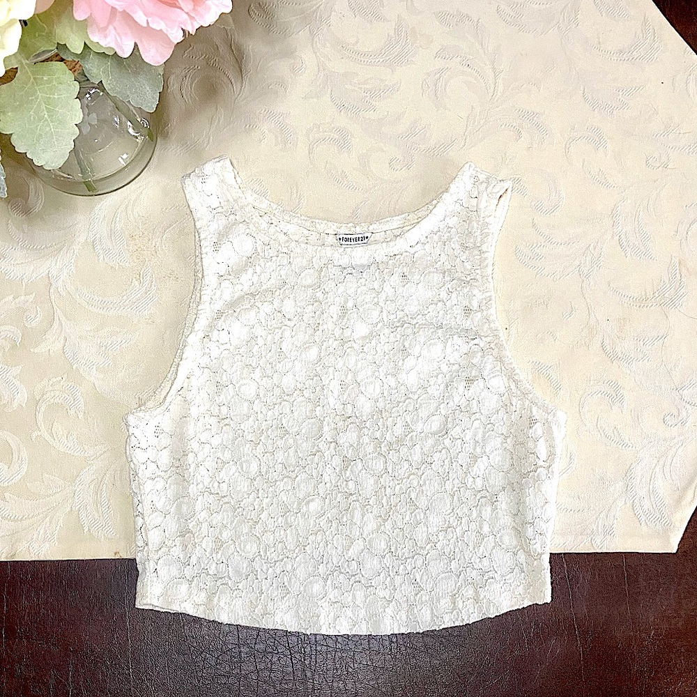 Forever 21 | Floral Lace Halter Crop Top in White*